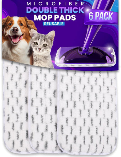 6pcs of Universal 11-inch Velcro Type Reusable Floor Mop Pads Compatible with Swiffer Wet Jet Refills Machine Washable Thick Microfiber Wet Pads for Hardwood and Household Cleaning Supplies (6pcs)