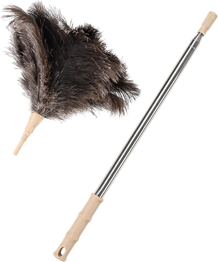 Ostrich Feather Duster 27-94Inch Retractable Fluffy Natural Detachable Ostrich Feather Duster Used for Household Cleaning and High-Altitude Cleaning (2PCS)