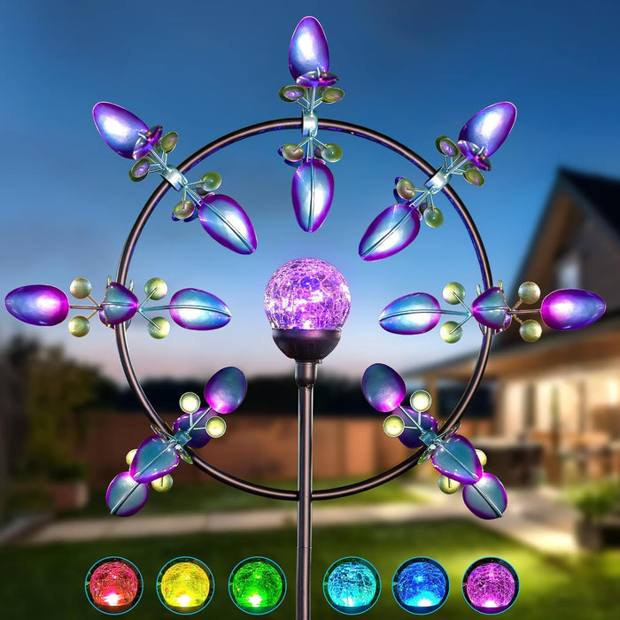 Solar Wind Spinners for Yard and Garden - 360° Metal Large Wind Sculptures Outdoor Clearance Kinetic Windmills with 4 Layer Jeweled Blades for Patio, Lawn Garden Decoration - 54Inch