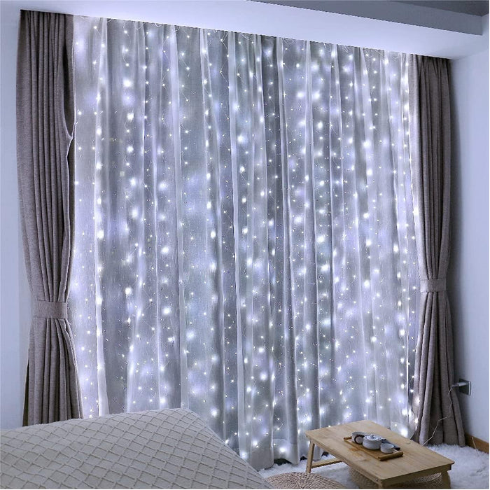 ZSJWL 300 LED Curtain Fairy Lights with Remote, 8 Modes 9.8 × 9.8 Ft, USB Plug in Copper Wire String Lights for Bedroom Window Chrismas Wedding Party, Warm White
