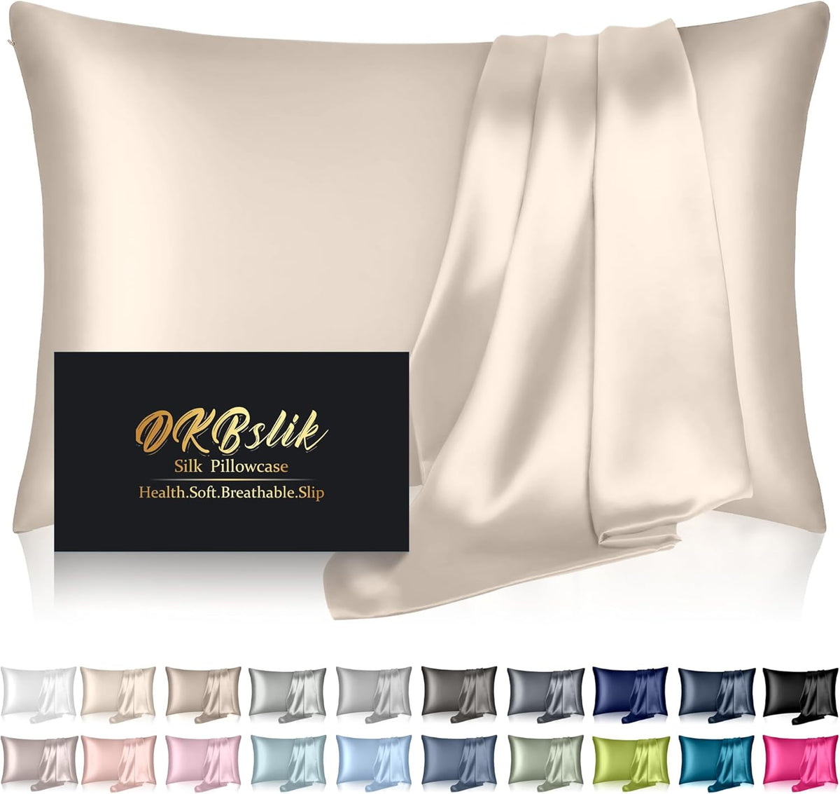 Silk Pillow Cases 2 Pack, Mulberry Silk Pillowcases Standard Set of 2, Health, Smooth, Anti Acne, Beauty Sleep, Both Sides Natural Silk Satin Pillow Cases for Women 2 Pack with Zipper for Gift,White