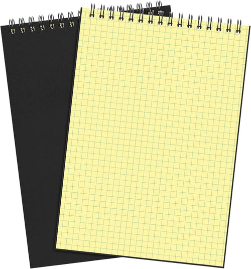 2 Pack Graph Paper Spiral Notepad A5 Top Wirebound Notepad Grid Notebook Steno Pads Memo Notebook Grid Paper 140 Pages for Writing Sketching Drawing Office Supplies (Black)
