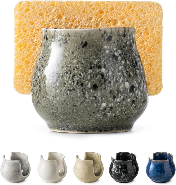 Checkered Sponge Holder for Kitchen Sink, Ceramic Dish Sponge Dish Rack Scrubby Holder Kitchen Organizer Cute Sink Caddy Organizer, Farmhouse Decor, Black and White