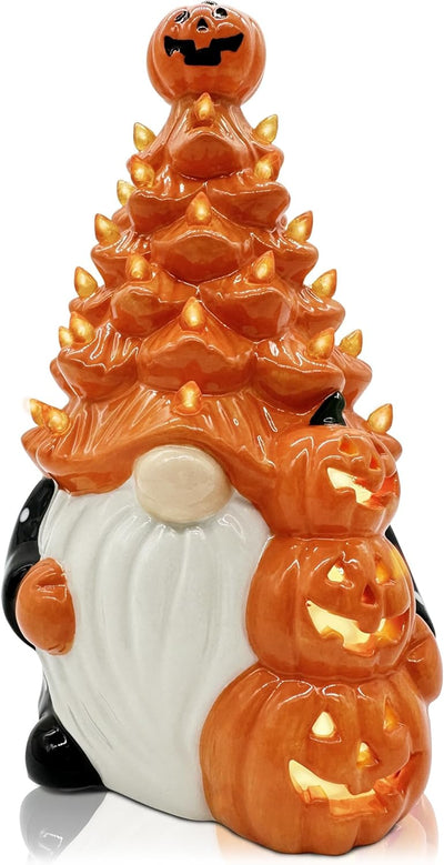 Halloween Decorations, Halloween Gnomes Ceramic Tree Decor, Orange Gnome Pumpkin Decor, Ceramic Tree Decorations for Home Tables Indoor