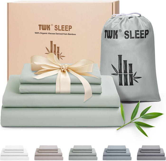 TWK Luxury Sheet Set, Genuine 100% Viscose Derived from Bamboo, Cooling & Breathable, Silky Soft, Bedding Sheets & Pillowcases (White, King(78 * 80 * 15))