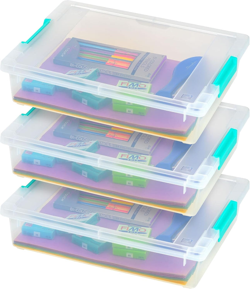 IRIS USA 6 Qt. Plastic Storage Bins Containers with Lids, 4 Pack, Small Sensory Bin, Craft Storage, Craft Organizers & Storage, Organizing Container for Home, Office & Art Supplies, Stackable, Clear