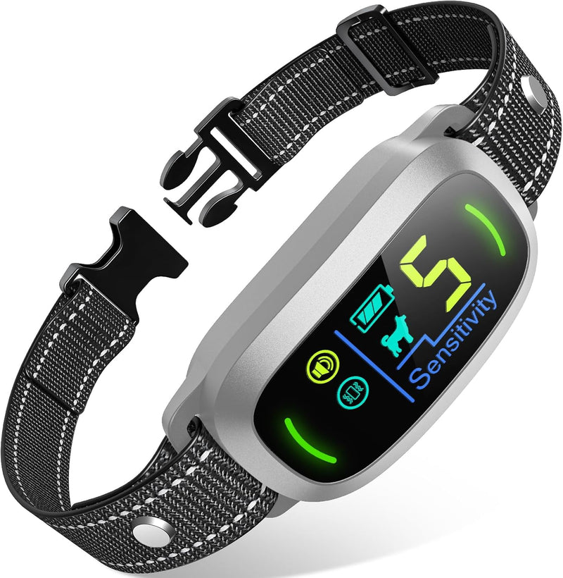 Dog Bark Collar for Large Medium Small Dogs, Rechargeable Smart Bark Collar, Anti Barking Training Collar with 5 Adjustable Sensitivity Beep Vibration (Black)