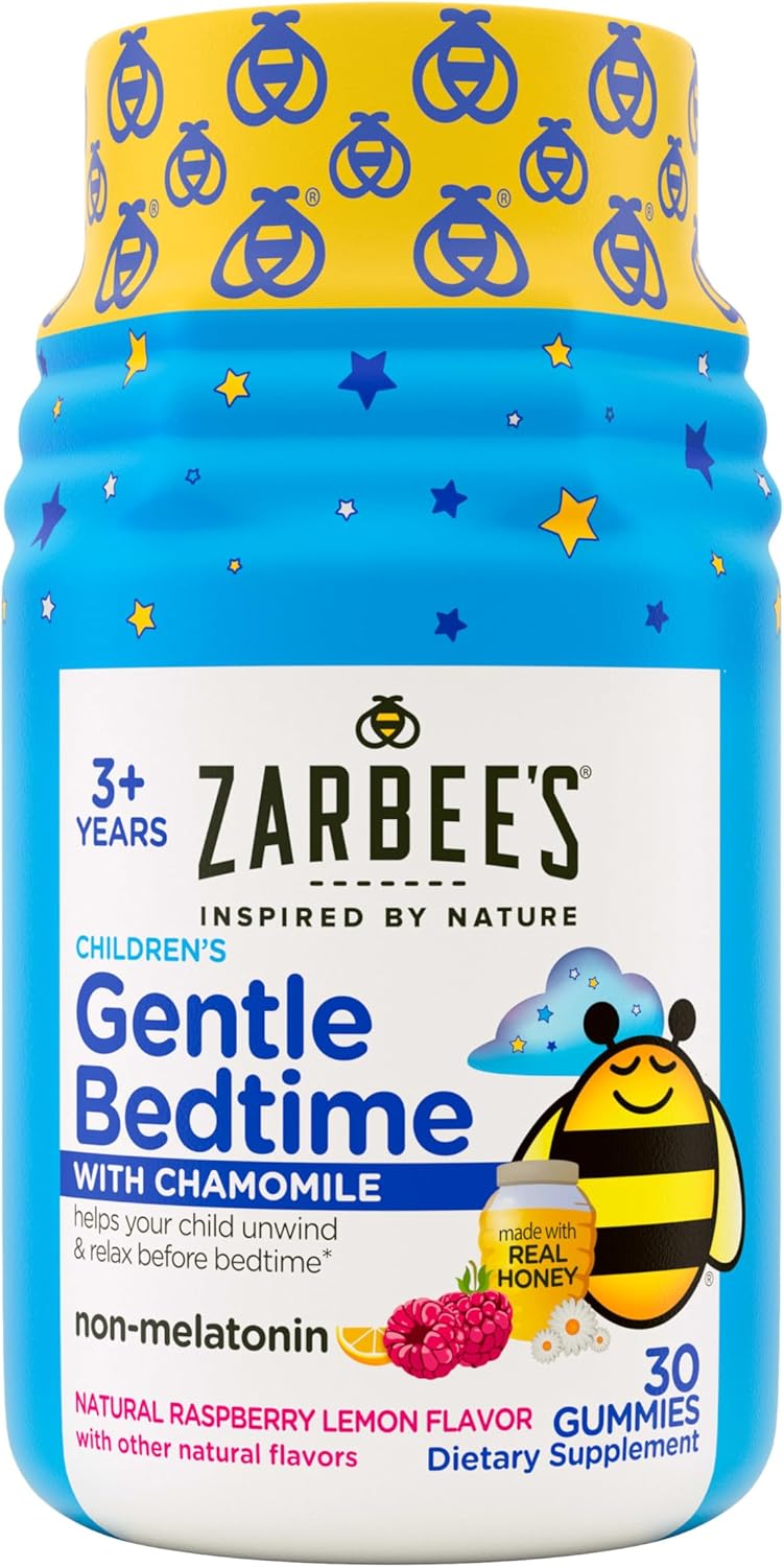 Zarbee's Kids Children’s Sleep Gummies with Melatonin Supplement, Drug-Free Non-Habit Forming, Works with Natural Rest Cycles, Natural Strawberry, Ages 3+, 60 Gummies