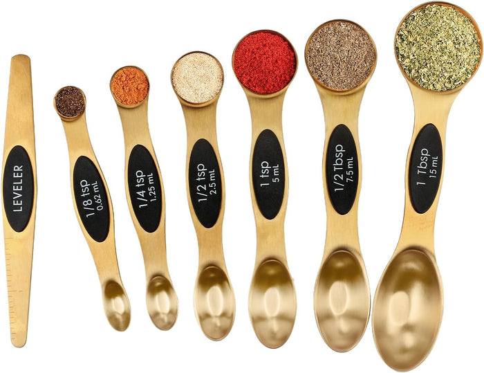 Magnetic Measuring Spoons Set Stainless Steel with Leveler-9pcs Stackable Measuring Cups for Baking-Measuring Cups and Spoon Set Kitchen Gadgets Apartment Essentials Fits in Spice Jars
