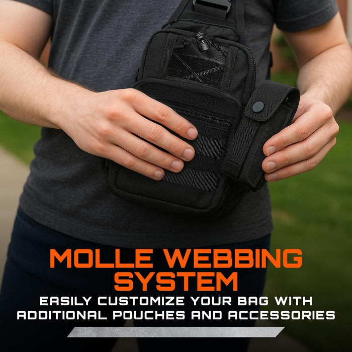 GunZee Tactical Sling Backpack, MOLLE-Compatible Sling Bag for EDC, Travel, Camping, Hiking, Hunting, Fishing, and Tactical or Military Use, Multiple Compartments, Concealed Carry and Range Bag