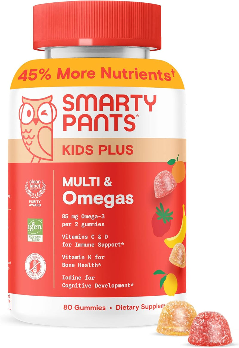 SmartyPants Kids Multivitamin Gummies - Improved Formula: Omega 3 (DHA/EPA), Vitamins D3, C, B12, B6, Vitamin A, K & Zinc, Gluten Free, Three Fruit Flavors, 60 Count (30 Day Supply)
