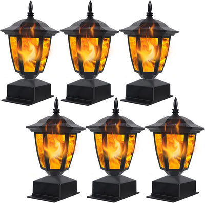 Dynaming Solar Flame Post Lights, Fence Post Cap Lights, LED Lantern, Fit 4x4, 5x5 or 6x6 Wooden Posts