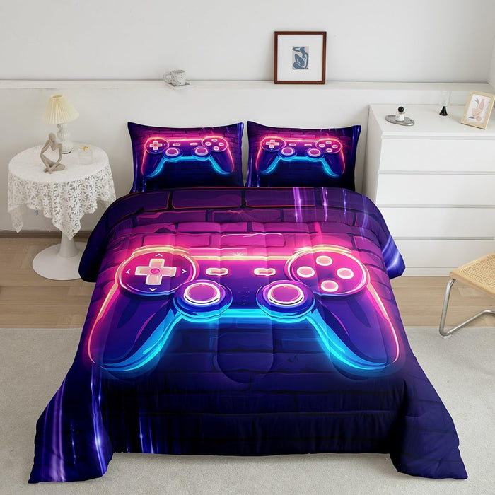 Feelyou Kids Gamer Comforter Set Twin Size, Galaxy Gaming Bedding Set Glitter Game Comforter Boys Girls Gamepad Teens Duvet Set Bedroom Decor Bed Set 2Pcs