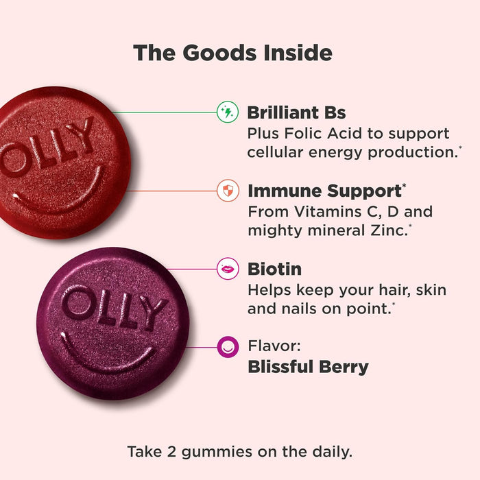 Olly Women's Multivitamin Gummy, B Vitamins, Vitamin A, C, D & E, Supports a Healthy Immune System, Bone Health & Fills Nutritional Gaps -  Berry, 90 Count