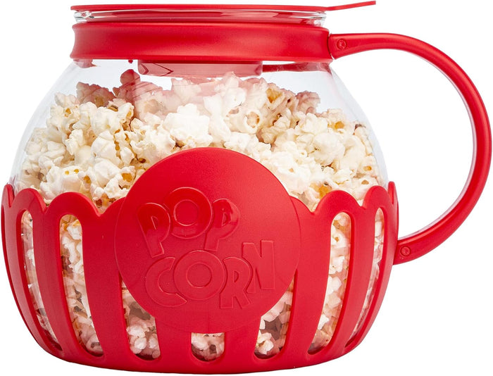 Ecolution Patented Micro-Pop Microwave Popcorn Popper with Temperature Safe Glass, 3-in-1 Lid Measures Kernels and Melts Butter, Made Without BPA, Dishwasher Safe, 3-Quart, Aqua