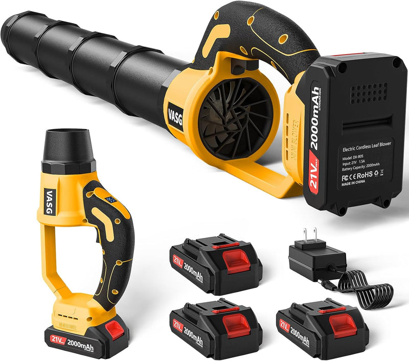 VASG Leaf Blower Cordless, 3 x 21V Batteries & Fast Charger Set, Variable Speed Mode, Lightweight Handheld Electric Leaf Blower for Lawn Care, Yard, Garden, Patio & Outdoor Cleanup