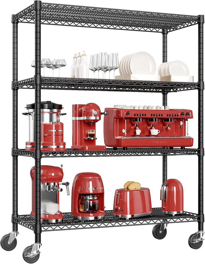 IZEUK 5-Tier Storage Shelving Unit with Wheels, Adjustable Heavy Duty Steel Wire Rack Organizer (Chrome, 17.7" D x 47.2" W x 76.7" H, 1750 lbs Capacity) for Garage, Kitchen, Pantry, Laundry