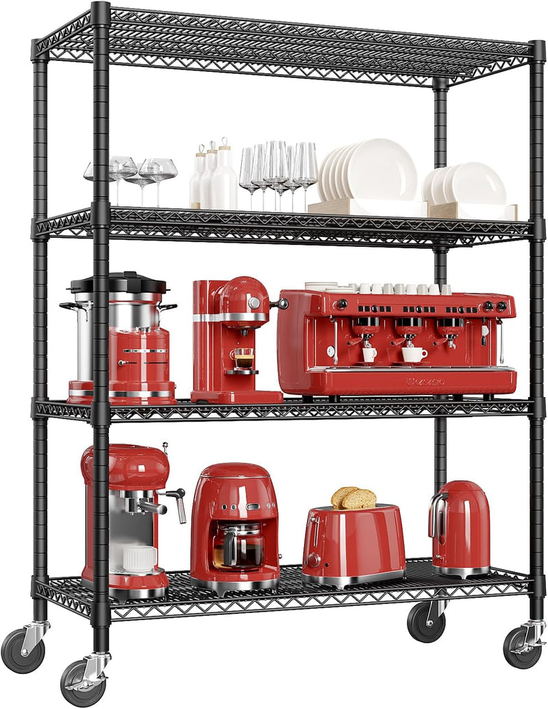 IZEUK 5-Tier Storage Shelving Unit with Wheels, Adjustable Heavy Duty Steel Wire Rack Organizer (Chrome, 17.7" D x 47.2" W x 76.7" H, 1750 lbs Capacity) for Garage, Kitchen, Pantry, Laundry