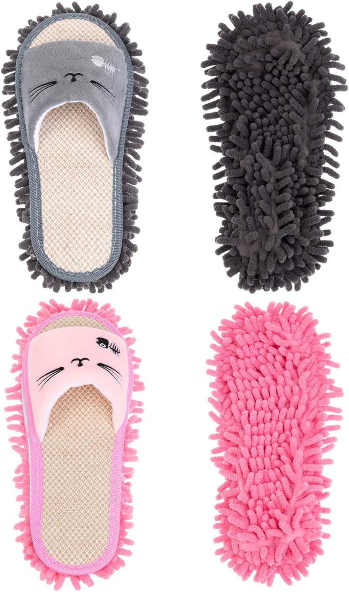 HooLing 2 Pairs Mop Slippers Microfiber Cleaning Dusting Unisex House Washable Mopping Slipper Household Tools for Wood Floor Dust Dirt Tool (Men's 7-9, Women's 8-10,Rose Red, Green)