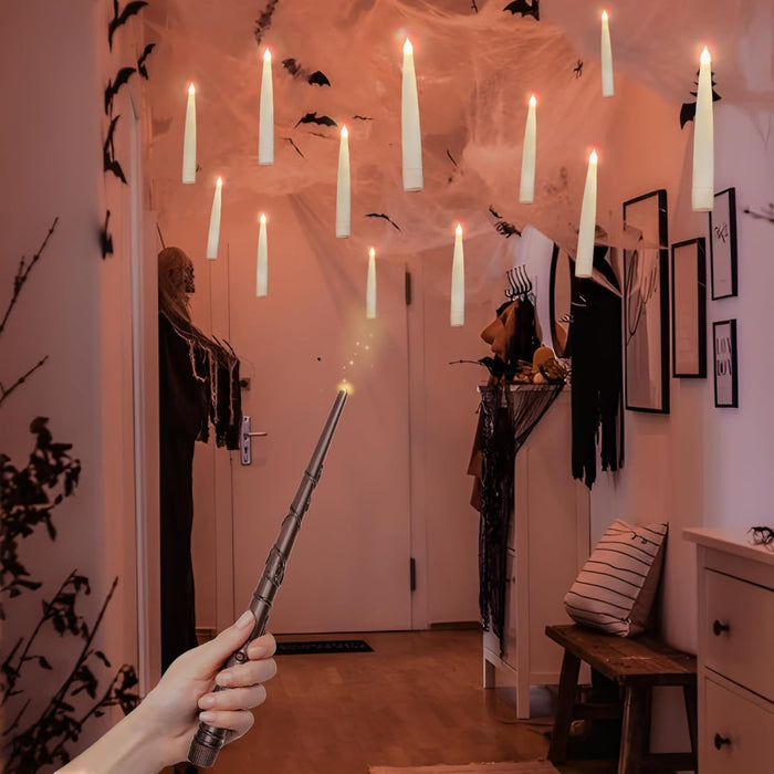 ORIENTAL CHERRY Halloween Decorations - Floating Candles with Wand - 12 Pcs Magic Flickering Warm Light Flameless Floating LED Candle Christmas Decor for Indoor Classroom Bedroom Party