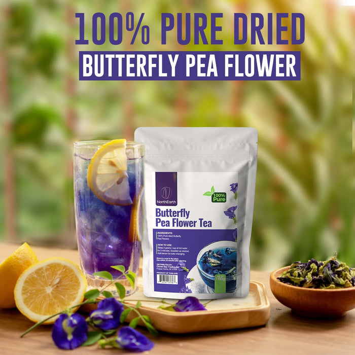 NorthEarth 100% Pure Butterfly Pea Flower Tea - Blue Pea Tea Clitoria Ternatea Flower -1.48 Oz