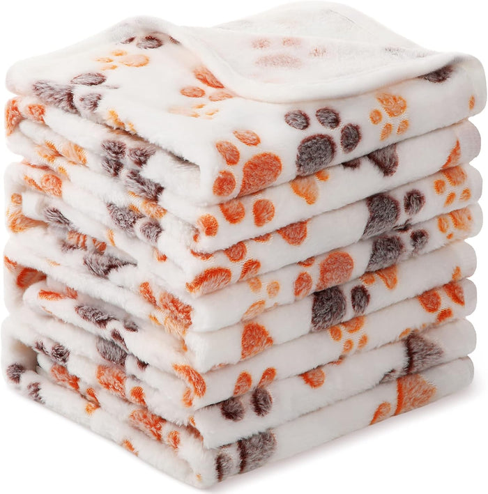 Tatuo 4 Pcs Dog Blanket for Pet Puppy Teething Toys Paw Print Fleece Blanket for Pet Cat Soft Warm Sleep Mat Guinea Pig Cage Mat(Small(24 x 16 Inch),White, Coffee, Pink, Purple)