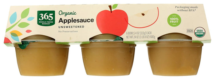 365 by Whole Foods Market, Organic Unsweetened Apple Sauce Cups, 4 Ounce (Pack of 6)