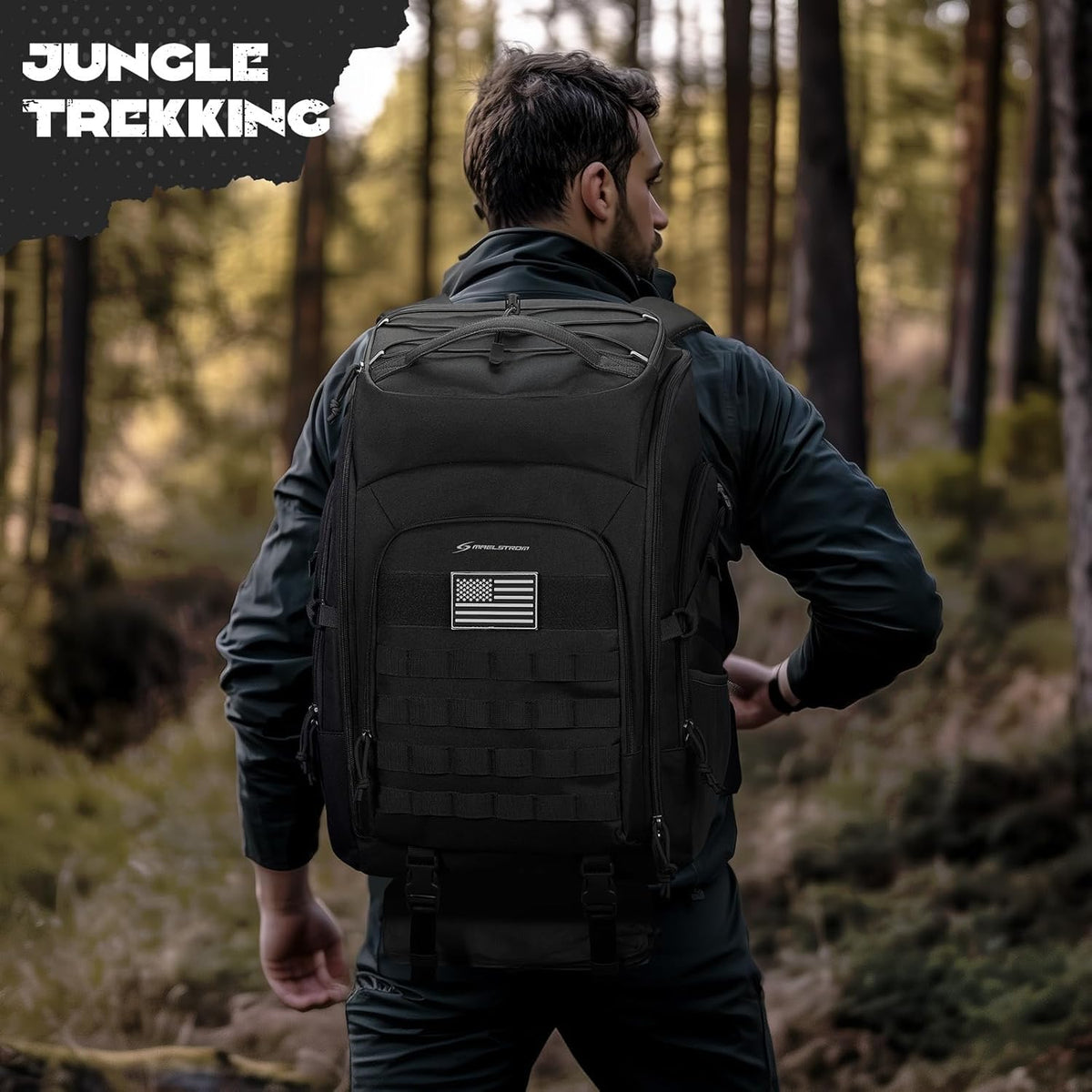 Maelstrom Tactical Backpack for Men, 40L Military Backpack,Water Resistant Assault Pack for Women, 3-Day Bug Out Bag for Hiking, Camping, Gym with Molle System-Black