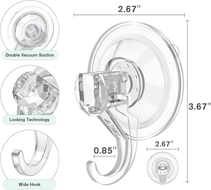 VIS'V Wreath Hanger Wreath Hooks Large Suction Cup Clear 2 Pcs