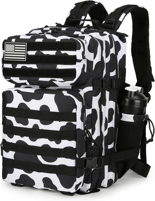 25L Tactical Backpack Military Tactical Backpack for Men and Women Small Assault Pack Outdoor Travel Hiking Camping Rucksack with Molle Webbing (Cow Print)