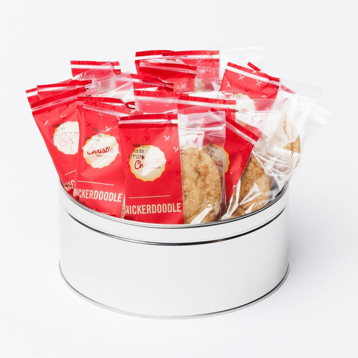 Christie Cookies, Gourmet Snickerdoodle Cookies, 18 Fresh-Baked Cookies in Silver Tin, Holiday & Corporate Tin, Birthday Idea for Men & Women