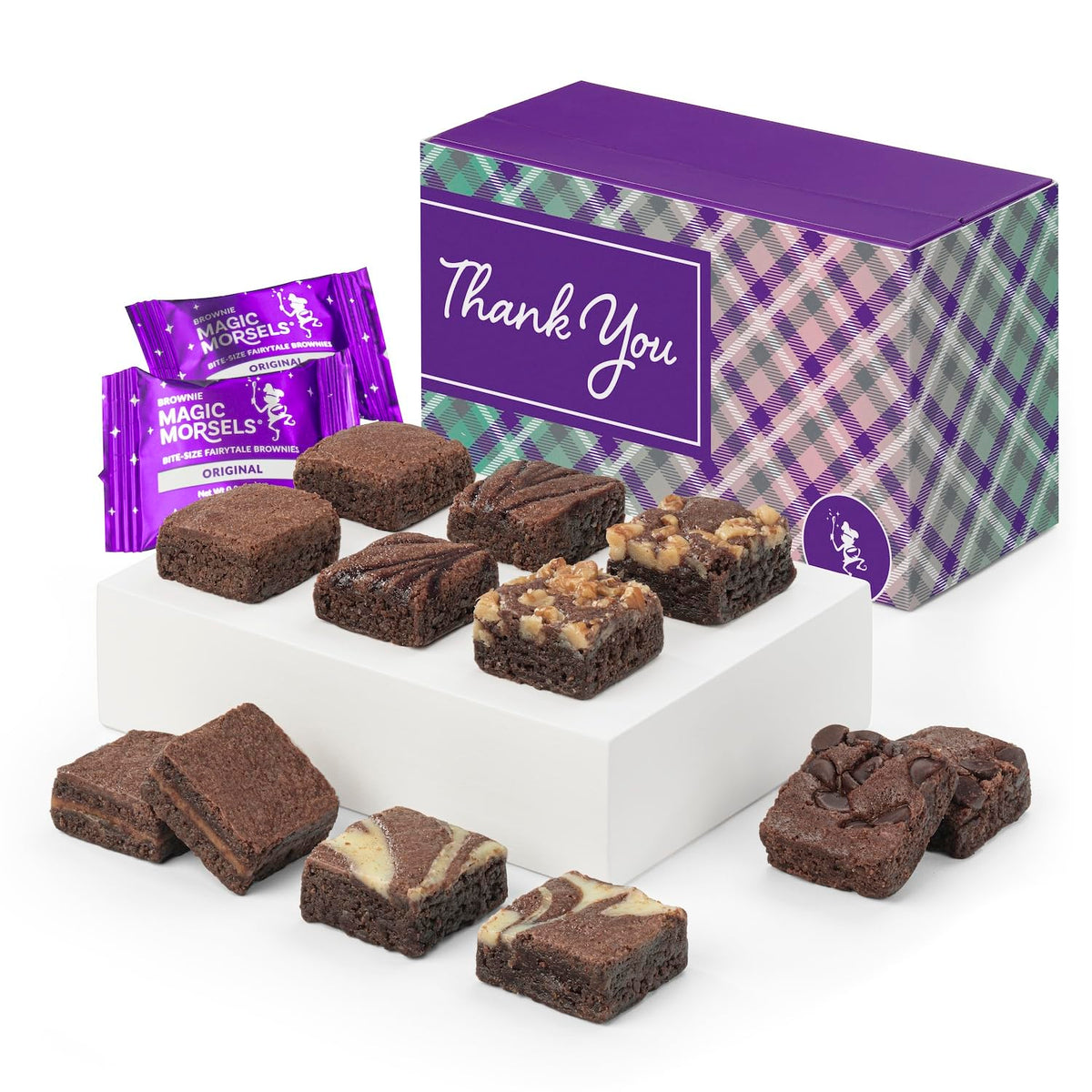 Fairytale Brownies Thank You Magic Morsel 24 Individually Wrapped Gourmet Chocolate Food Gift Basket - 1.5 Inch x 1.5 Inch Bite-Size Brownies - 24 Pieces - Item CY424