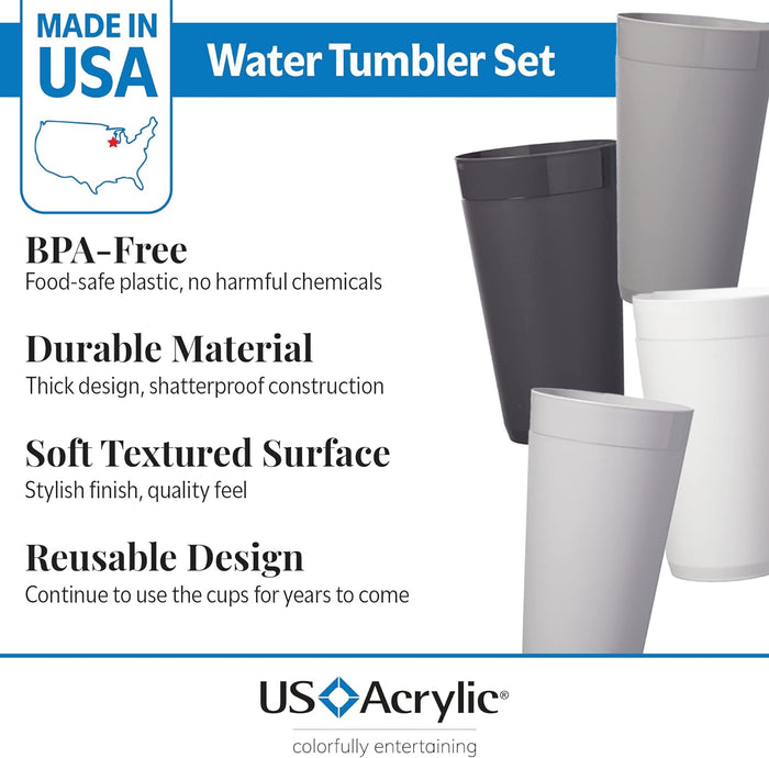 US Acrylic Newport 20 ounce Unbreakable Plastic Stackable Water Tumblers in Grey Stone | Set of 12 Drinking Cups | Reusable, BPA-free, Made in the USA, Top-rack Dishwasher and Microwave Safe