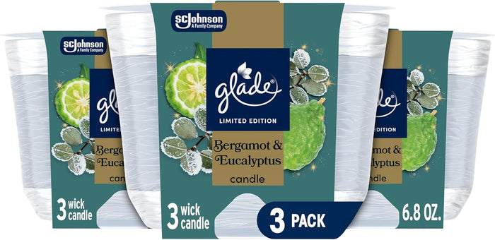 Glade 3-Wick Scented Candle Jar, Balsam & Spruce, Air Freshener Infused with Essential Oils, 6.8 Oz, 3 Count