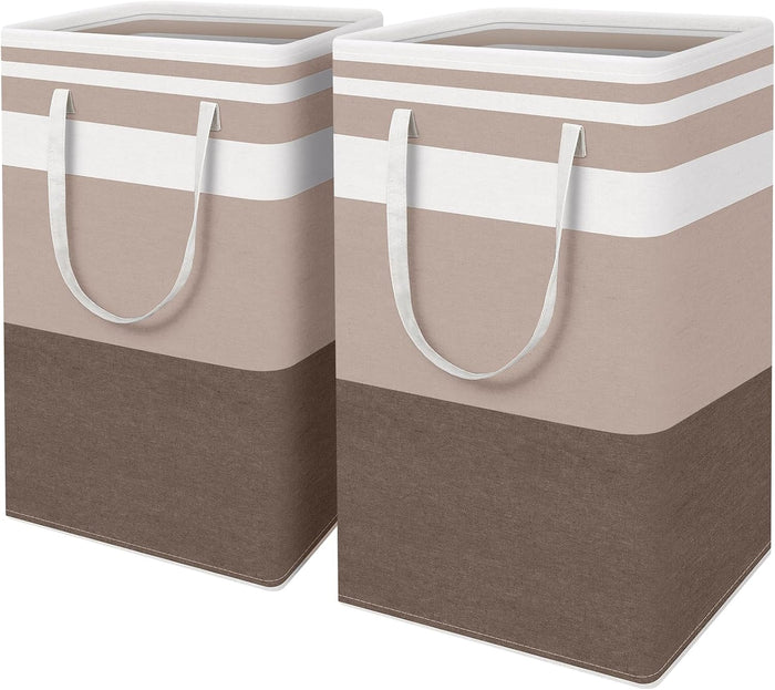 HomeHacks 2 Pack Large Laundry Baskets, Waterproof, Freestanding Laundry Hampers, Collapsible Clothes Hamper with Reinforced Handles in Laundry, College Dorm, Bathroom, Bedroom (Pink, 125Lx2)
