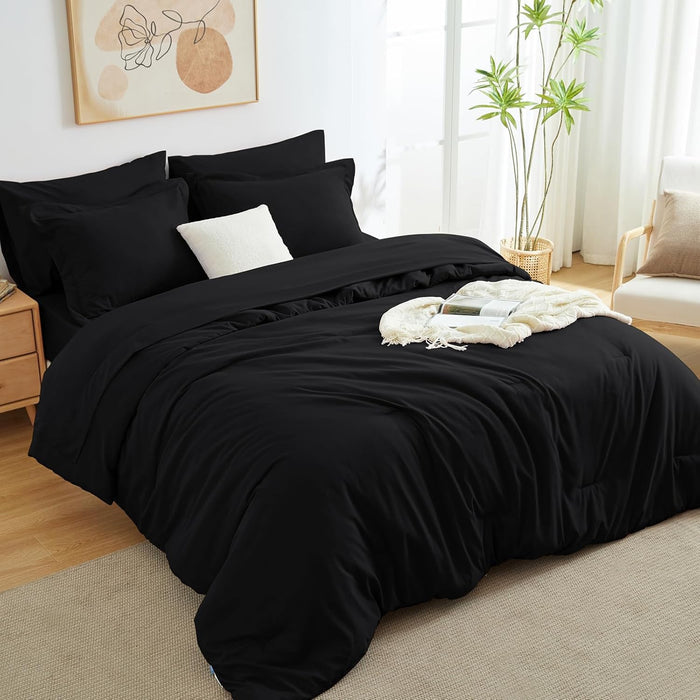 Dark Grey Queen Comforter Set, 7 Pieces Bed in a Bag Queen Lightweight Bedding Set, All Season Soft 7PC Bed Set with Comforter, Flat Sheet, Fitted Sheet, Pillowcases & Pillow Shams