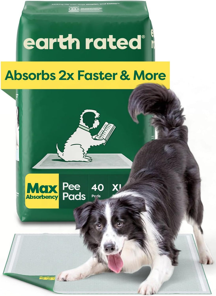 Earth Rated Max Absorbency Puppy Pee Pads for Dogs Absorbs 2X Faster & 2X More, Leak-Proof, Odor Control Potty Training, Unscented, 3XL, 36” x 36”, 24 Count