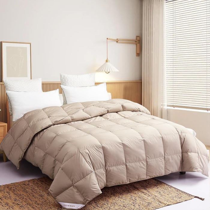 SNOWMAN Premium Down Comforter King Size, Luxurious All Season Duvet Insert with Cotton Blended Fabric, 44oz Fill Weight 3D Baffle Box Design Hotel Bedding Comforter (Khaki,106"x90")