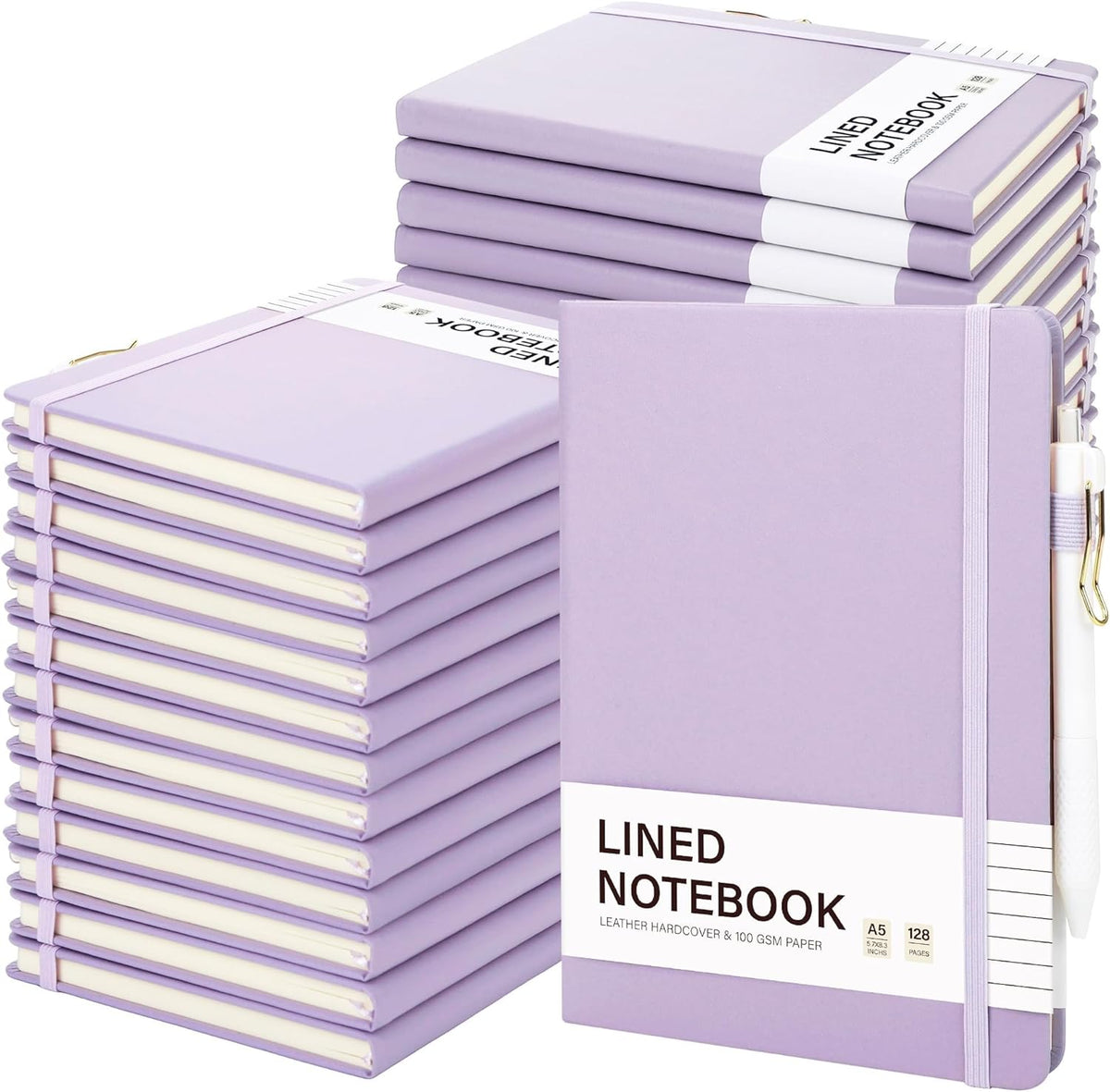 Aodaer 30 Set Lined Notebook Journals with Pens A5 Notebooks 100 GSM College Ruled Hardcover Notebook PU Leather Notepad with Pen Holder for Office School, 5.7 x 8.3 Inches, Deep Multicolor