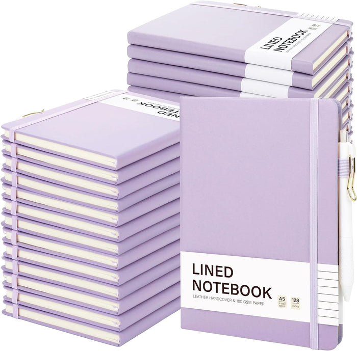 Aodaer 30 Set Lined Notebook Journals with Pens A5 Notebooks 100 GSM College Ruled Hardcover Notebook PU Leather Notepad with Pen Holder for Office School, 5.7 x 8.3 Inches, Deep Multicolor
