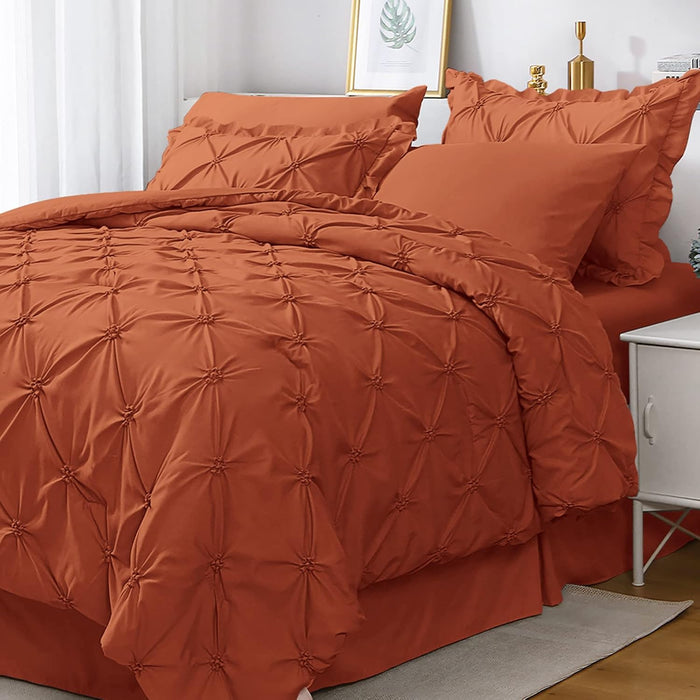 JOLLYVOGUE Grey Queen Comforter Set, 7 Pieces Pintuck Comforters Queen Size, Bed in a Bag Queen Comforter for Bedroom, Bedding Comforter Sets with Comforter, Sheets, Ruffled Shams & Pillowcases