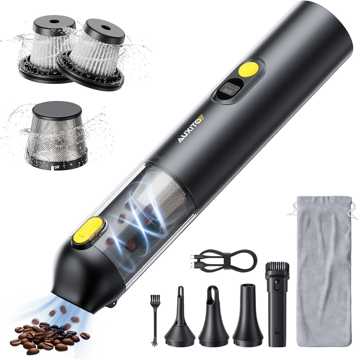 AUXITO Car Vacuum Portable Cordless 14000Pa Suction, Handheld Vacuum Blow & Suction 2 in 1, Small Vacuum Cleaner Hand Held Vacuum for Car, Home, Pet, Office, Ideal Gifts for Men & Women (Black)