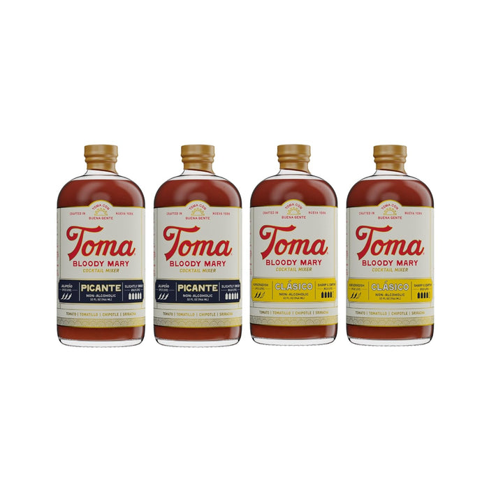 Toma Bloody Mary Mix, Premium Cocktail Mixers for Simple At-Home Hosting for Brunch and Events, All-Natural, Gluten Free, Vegan, No Added Preservatives, PICANTE/CLASICO 32oz (Spicy/Medium), Pack of 2