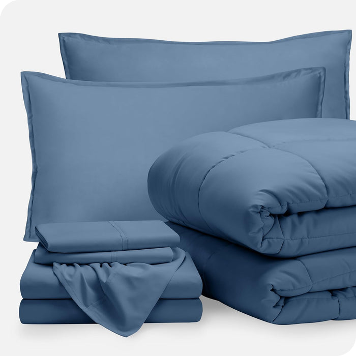 Bare Home Bed-in-A-Bag 7 Piece Comforter & Sheet Set - Queen - Goose Down Alternative - Ultra-Soft 1800 Premium - Bedding Set (Queen, Grey/Grey)