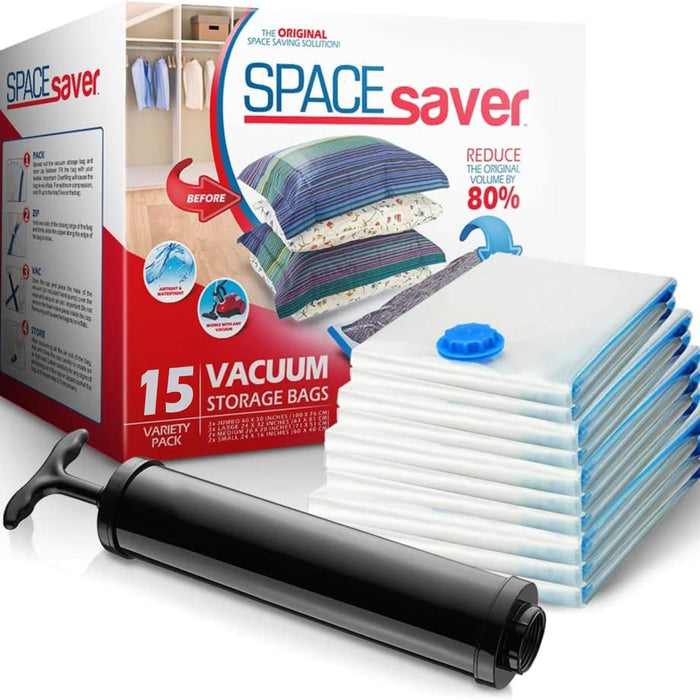 20-Pack Variety Vacuum Storage Bags for Comforters, Blankets & Clothes – Vacuum Sealed Compression Bags with Hand Pump – Space Saver Storage Bags for Bedding,Travel & Organization (5S, 5M, 5L & 5XL)