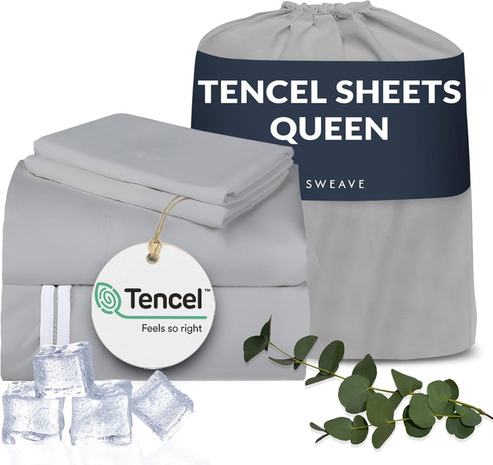 Eucalyptus Sheets – 100% Tencel Cooling Sheets, 300 TC Ultra-Soft, Breathable Percale Weave, 4-Piece Bedding Set for a Refreshing, Comfortable Sleep (White, King)