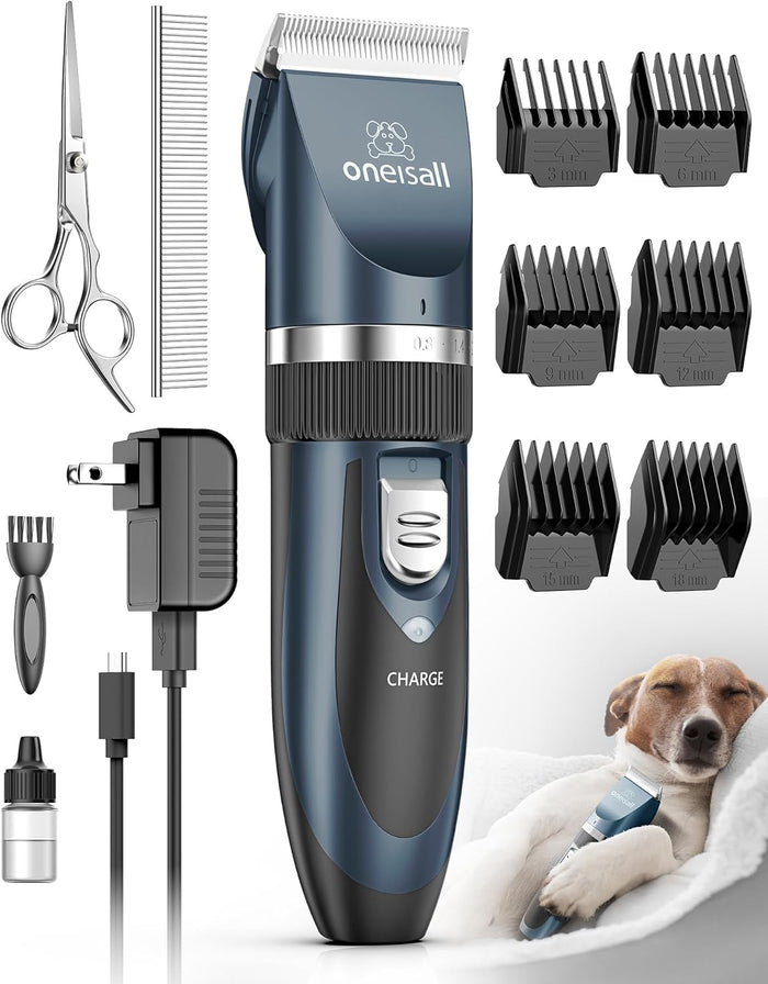 oneisall Dog Clipper Low Noise, Dog Grooming Kit with Rechargeable, Pet Shaver Cordless Electric Quiet Hair Clipper Set for Dogs Cats Pets（Gold）