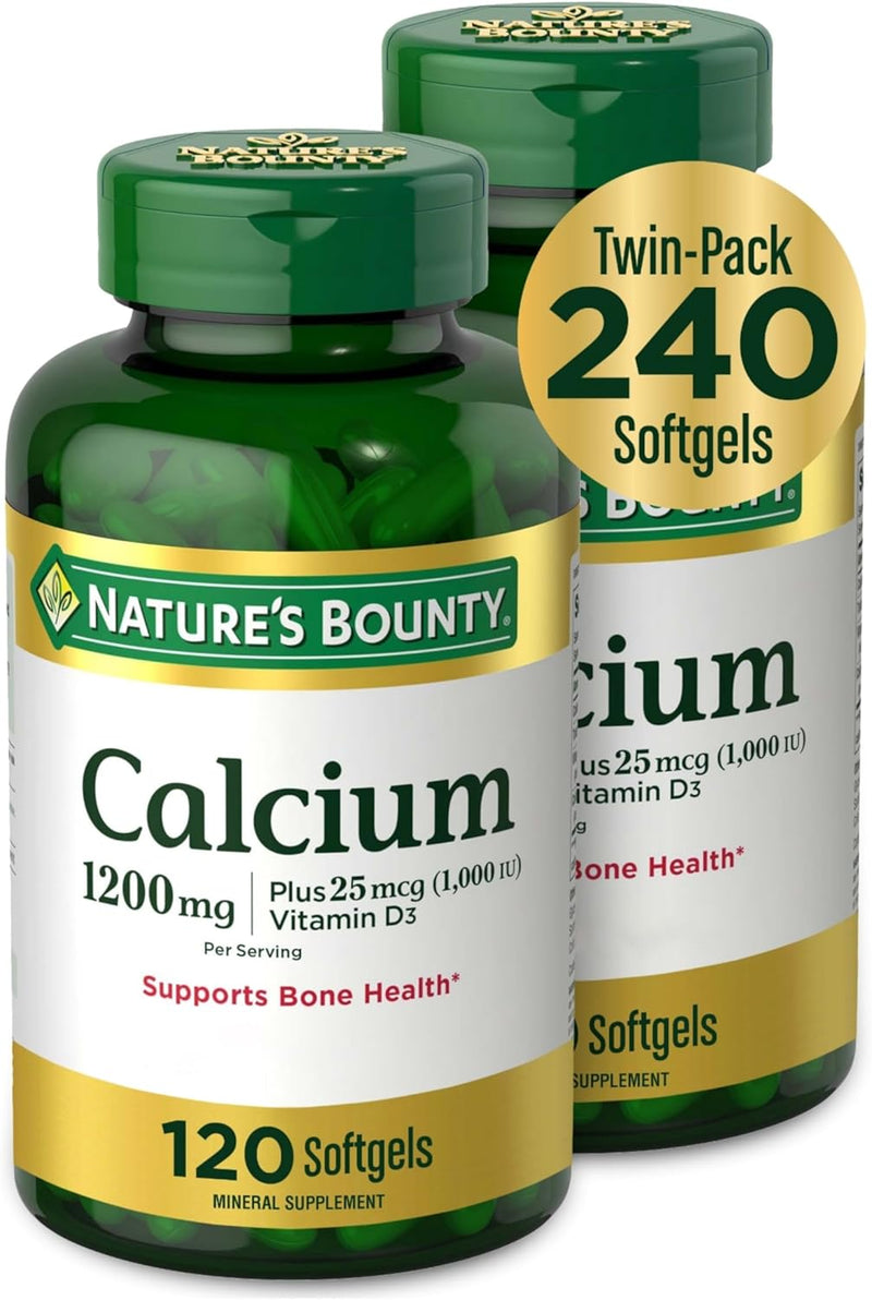Nature's Bounty Calcium 1200 mg with 1000 IU Vitamin D3 - Bone Health Softgels, Calcium and Vitamin D Supplement, Gluten Free, 2 Softgels per Day, 120 ct (Pack of 1)