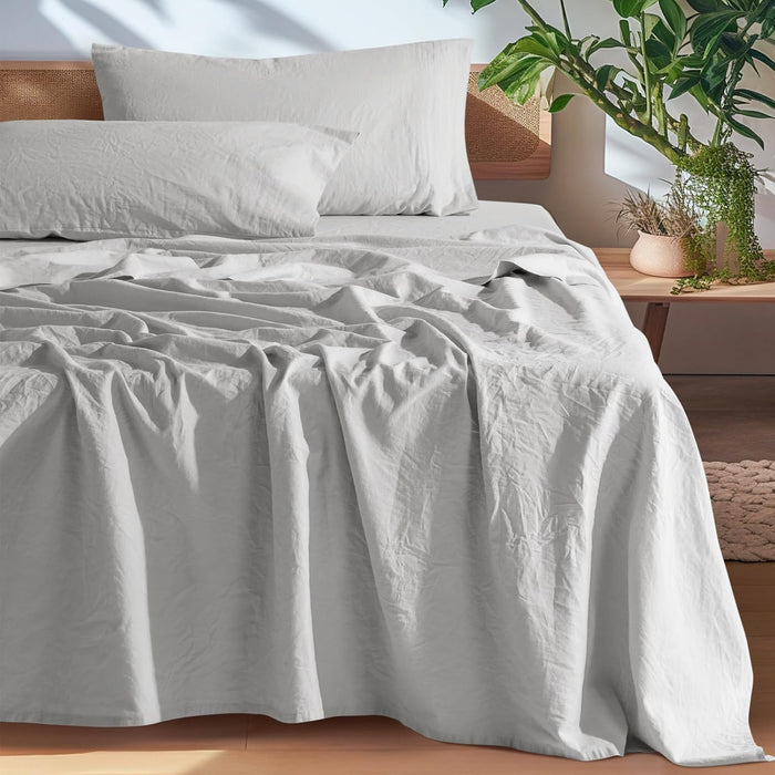 SONORO KATE 100% French Pure Linen Sheets, Breathable and Durable Linen Queen Size Sheets, Anti-Tear Linen Bed Sheets, Machine Washable, 16 Inch Deep Pocket - 4 Piece (Natural Linen, Queen)