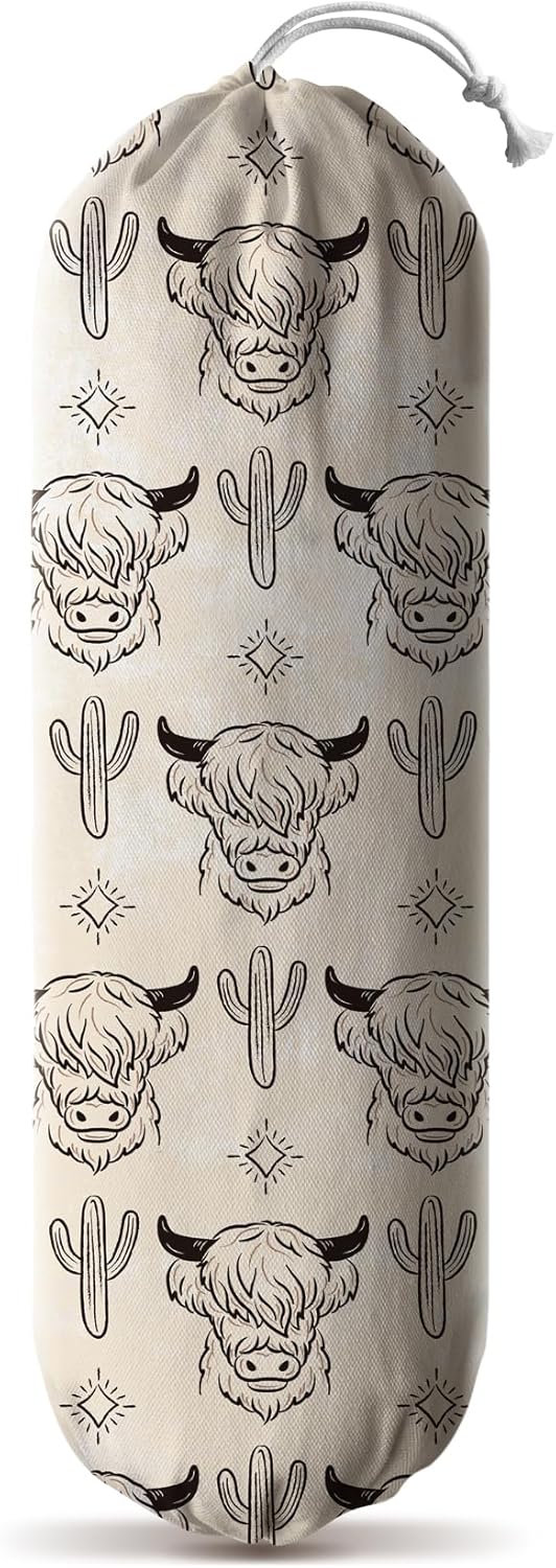 Hglian Plastic Bag Holder Retro Highland Cow and Flowers Grocery Bag Holder Storage Organizer Extra Large